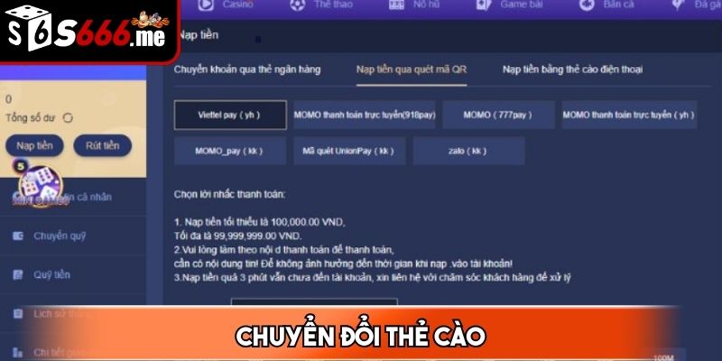 Sử dụng thẻ cào nếu bet thủ không muốn liên kết ngân hàng